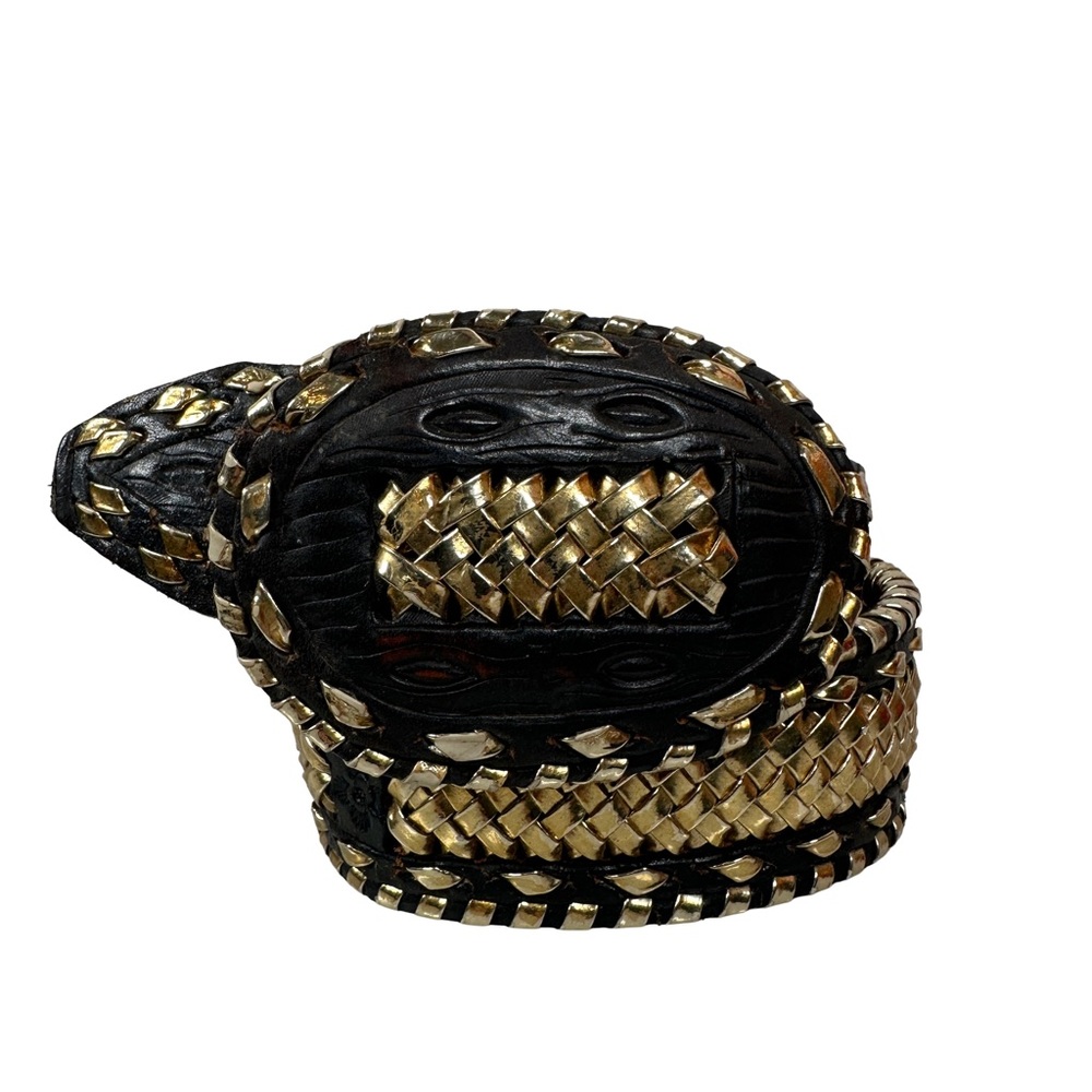 Vintage western Black and Gold Woven leather Belt metallic